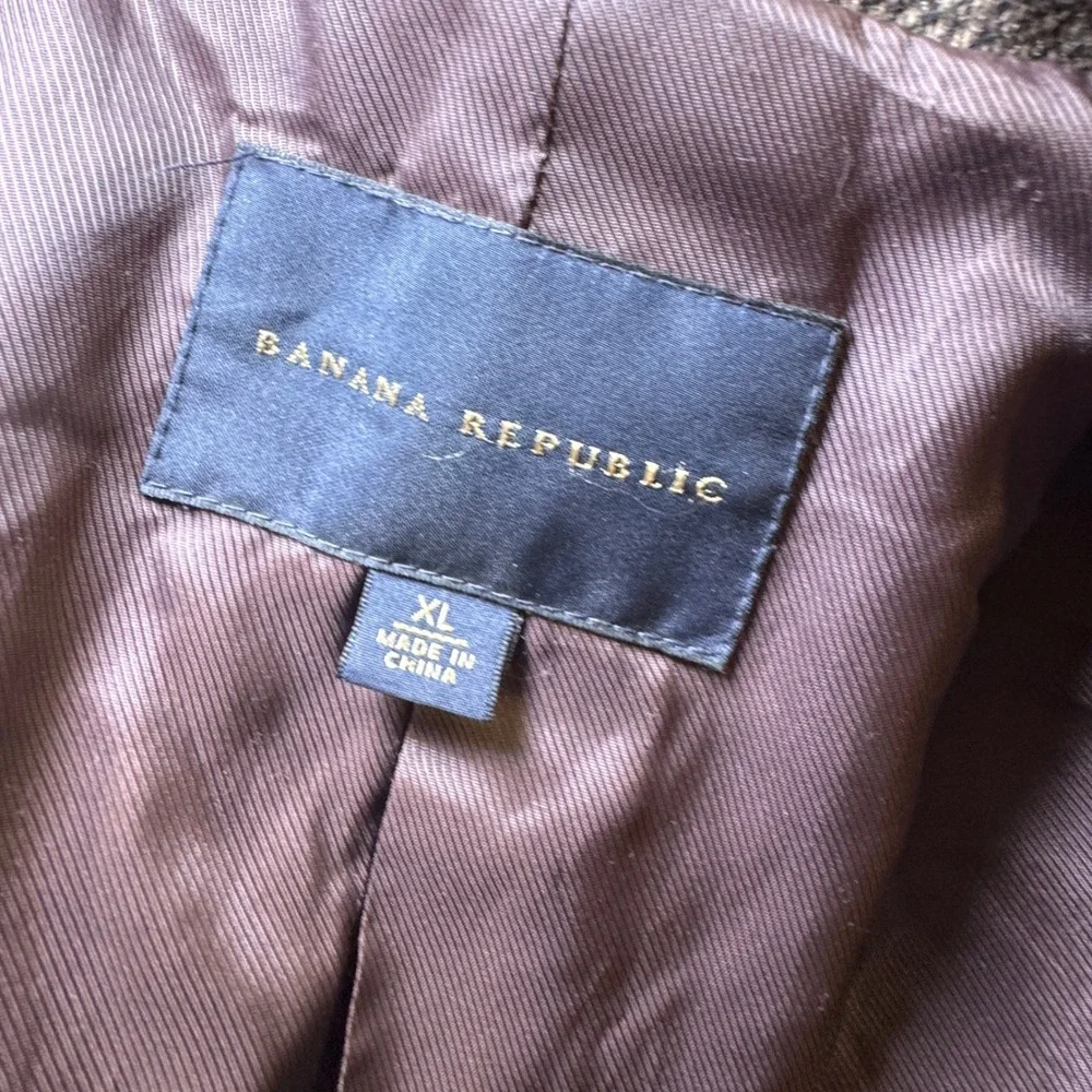 Banana Republic Mens Glen Plaid Wool Blend Double Breasted Overcoat Brown XL
